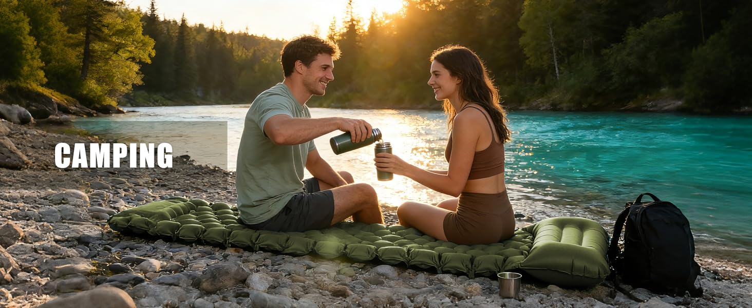 Каремат туристичний надувний Isomatte Camping з вбудованим насосом, зелений - для походу, кемпінгу, відпочинку на природі