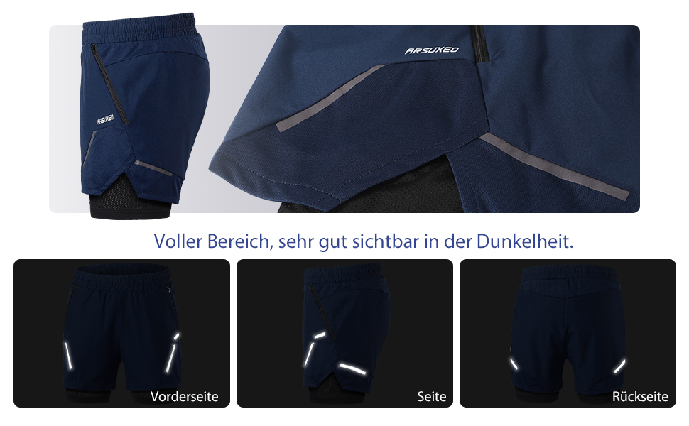 Шорти для бігу чоловічі ARSUXEO 2-в-1 з підкладкою з сітки та кишенями на блискавці, червоні