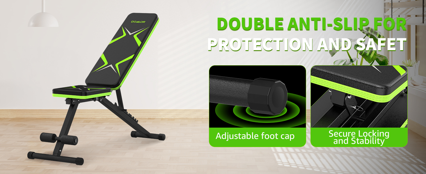 Складана лавка для тренувань з обтяженнями 330LBS, багатофункціональна, для дому, фітнесу, прес, зі змінним нахилом, зелена