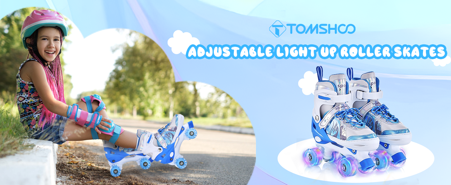 Роликові ковзани TOMSHOO для дівчаток, дитячі ролики з LED-підсвіткою, регульовані, для початківців, подарунок (блакитні, розмір L (37-39 EU))