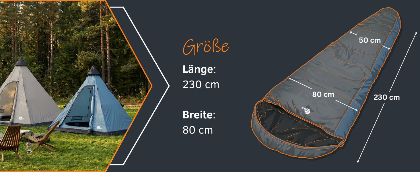Спальник зимовий GEAR Mumienschlafsack Sirocco -18°C, 230x80 см, водонепроникний, для трекінгу та кемпінгу (синьо-сірий)