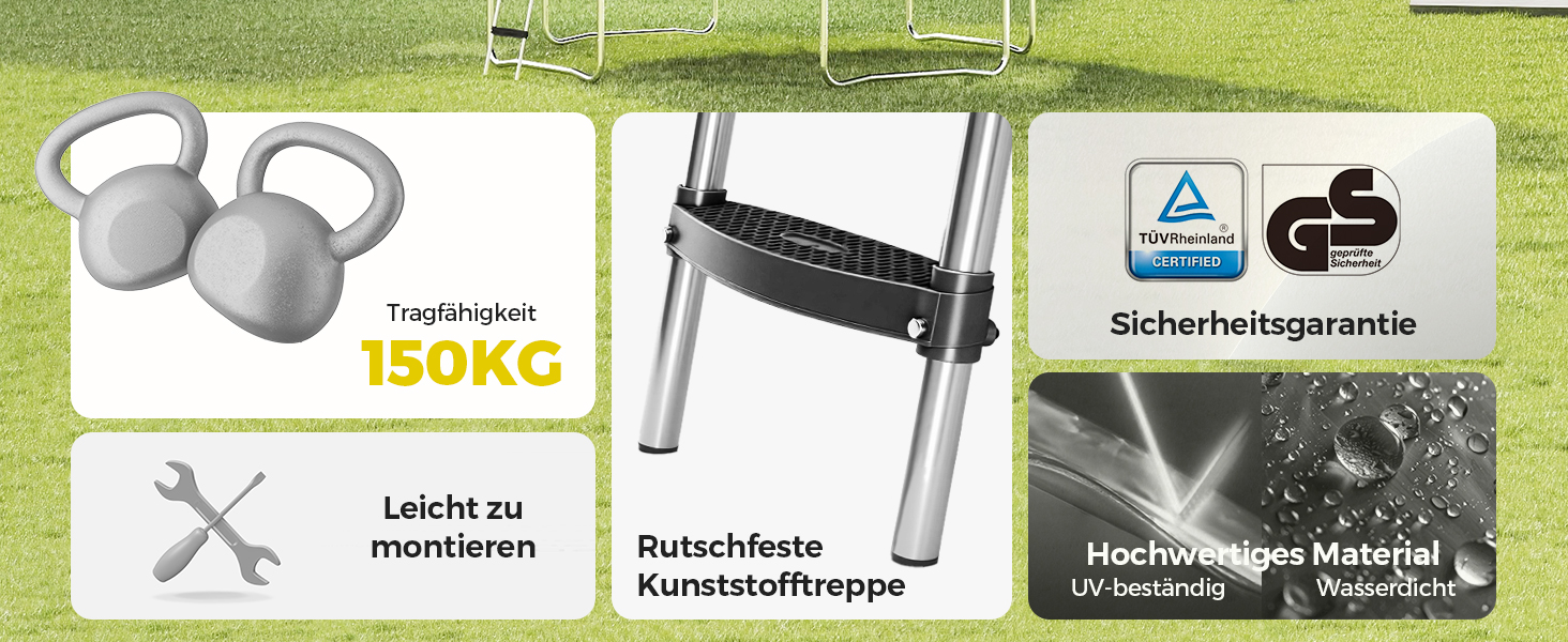 Трамплін Sekey Outdoor Ø 244/305/366 см - сертифікований TÜV Rheinland GS, дитячий, для саду з безпечним мотузковим драбиною, посиленим захисним сіткою та захисним бордюром (Чорний, 366 см/12 футів)