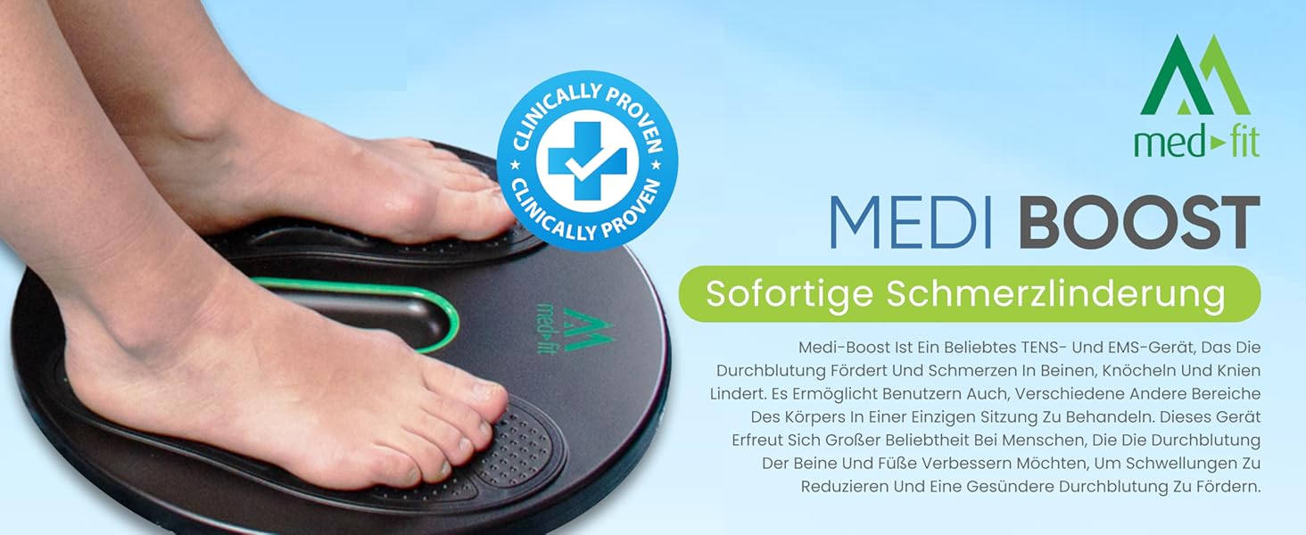 Масажер для ніг TENS та EMS Medi-Boost | Зменшує набряки, Plantarfasciitis, артрит, болі в ногах та спині | Медичний сертифікат