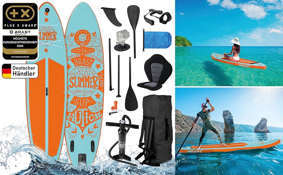 SUP дошка BRAST Summer надувна з набором аксесуарів (320x81x15 см) - бірюзова. Гарантія 5 років