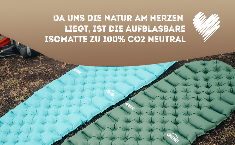 Килимок туристичний надувний NaturBummler® Cloud Nap+ (195x56 см) – для кемпінгу, трекінгу, фестивалів. Легкий, водонепроникний, компактний, зелений.