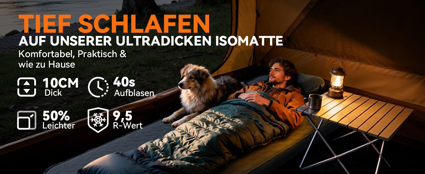 Каремат самонадувний HIKENTURE Comfort Plus сірий, товщина Extra Dicke, з насосом для кемпінгу