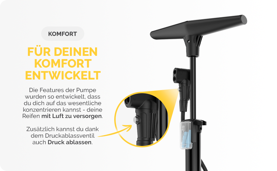 Насос для велосипеда DANSI Stand-Fahrradpumpe з адаптерами AV, SV, DV та великим манометром. Підходить для мотоцикла, електровелосипеда, авто та спортивного інвентарю (з клапаном для спуску тиску).