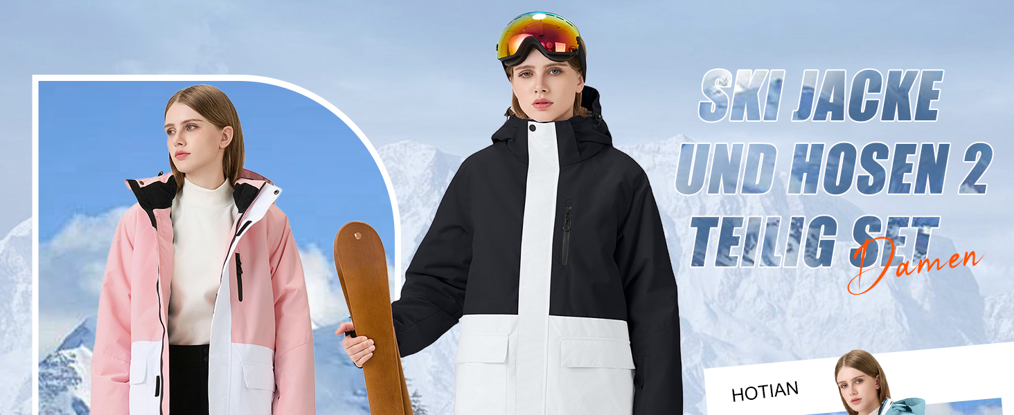 Жіночий гірськолижний костюм HOTIAN 2 в 1: куртка та штани. Водонепроникний, вітронепроникний, теплий. Ідеально для катання на лижах та сноуборді. Колір: BU+BK (синій+чорний)