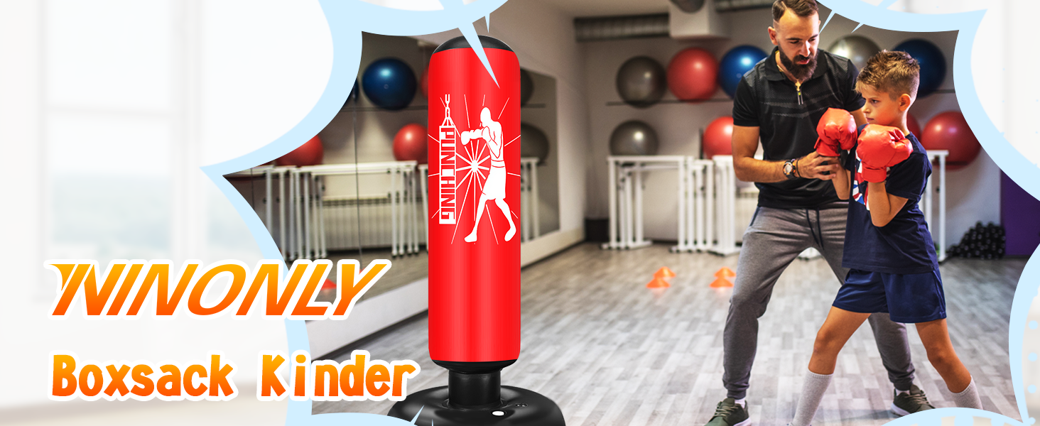 Груша боксерська дитяча Ninonly 160 см з рукавичками та насосом. Стійка груша для боксу в приміщенні, на вулиці, в спортзал для хлопчиків та дівчаток. Червоний колір.