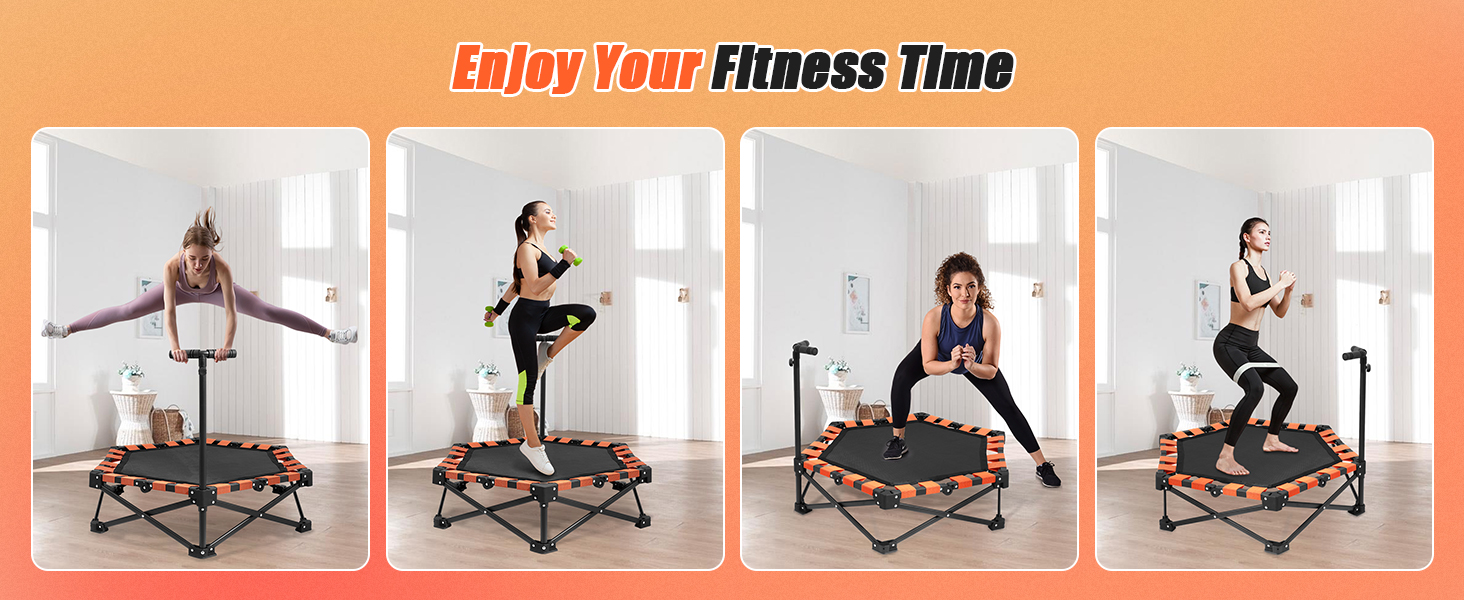 Трамплін для фітнесу Ø106 см, складаний з регульованою штангою, вантажопідйомність 150 кг, без встановлення, стабільний та тихий, для дітей та дорослих