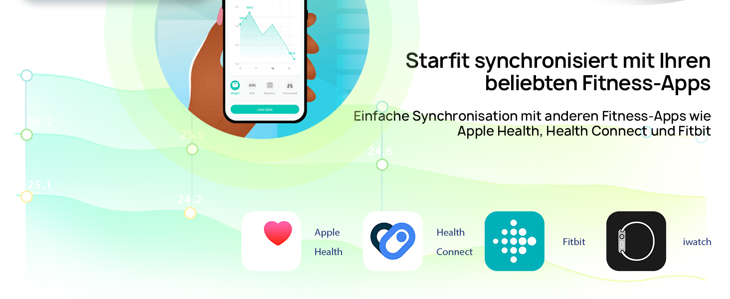 Вага RunSTAR для вимірювання жиру в тілі, персональна вага з 8 електродами, вимірювання ваги, жиру, BMI, м'язової маси та 28 параметрів тіла, додаток, 3 показники, 180 кг, чорний колір