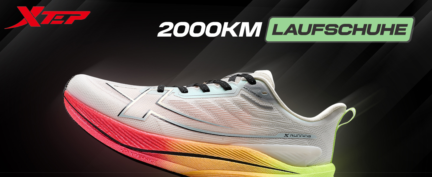 XTEP Professionelle бігові кросівки для чоловіків, 2000 км, висока амортизація, для тренувань та змагань, спортивне взуття, ідеально для тривалих пробіжок (від 10 км), розмір 40 EU, білий, неоновий лайм, зелений