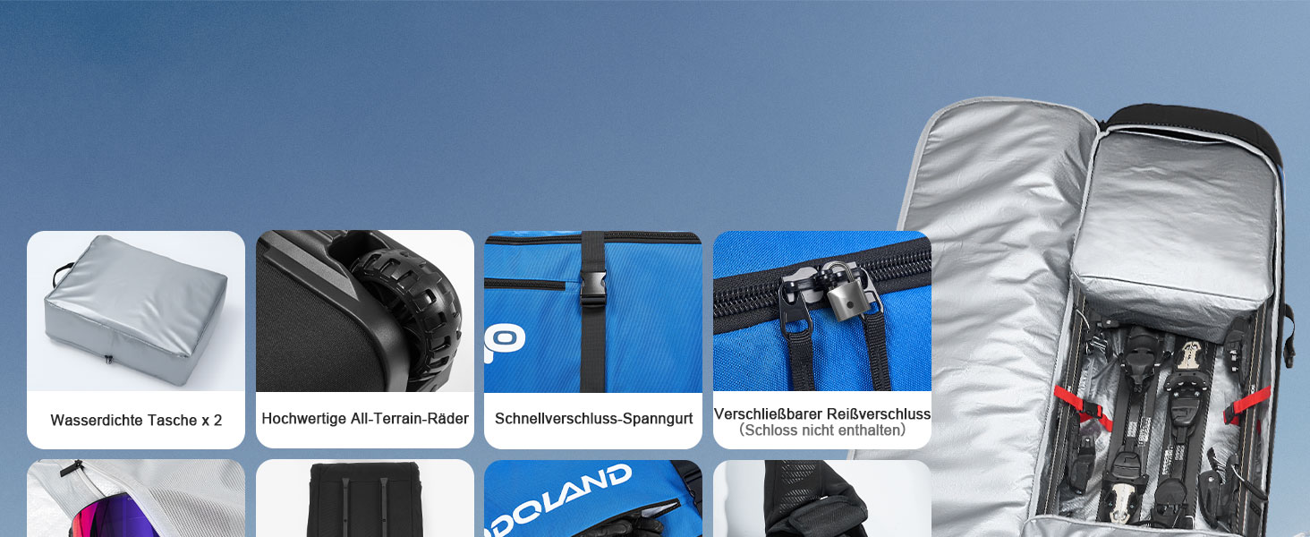 Чохол для лиж Odoland з роликами, водонепроникний, для подорожей літаком, 170 см, оранжевий