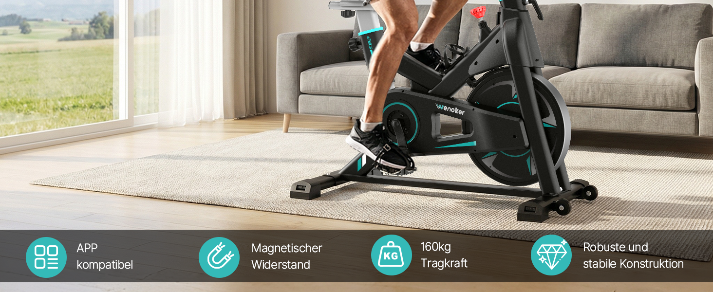 WENOKER Велотренажер для дому з магнітним опором, Indoor Bike з LCD-монітором, тиха робота, важке махове колесо, турецький колір
