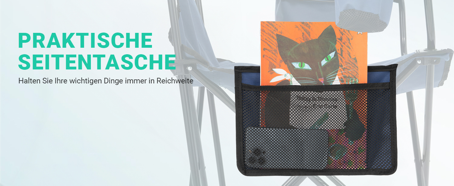 Крісло для кемпінгу OVERMONT складне з сонцезахисним дахом - пляжне крісло, складне з тримачем для напоїв та сумкою-холодильником - шезлонг з дахом для відпочинку на природі, риболовлі, саду (Blaugrau)