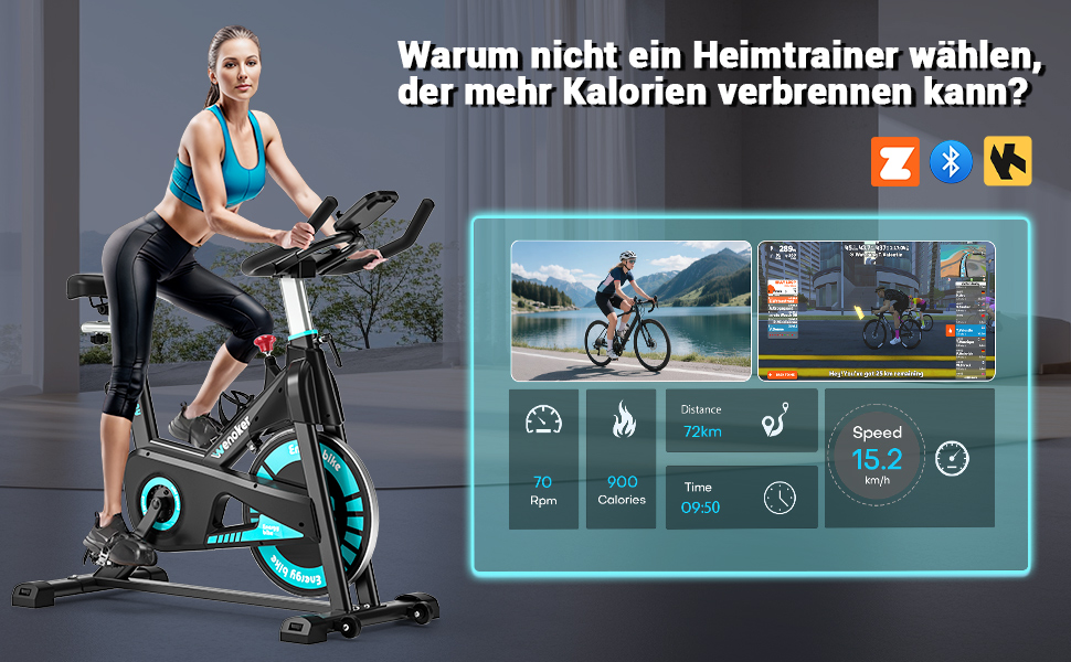 Венкер: Велотренажер для дому з магнітним опором, Indoor Spinning Bike, до 160 кг, блакитний, з додатком