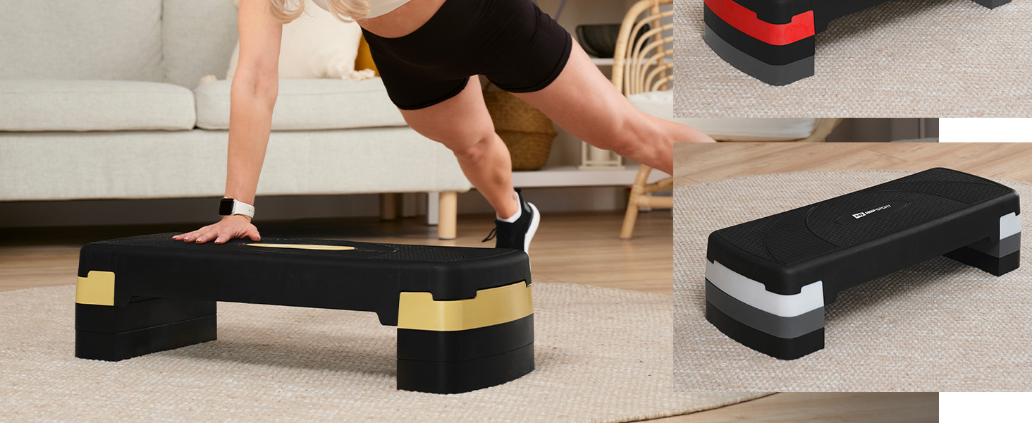 Hop-Sport Steppbrett HS-PP033AS: регульований степер для фітнесу з 3 сходами та антиковзким покриттям, витримує до 350 кг