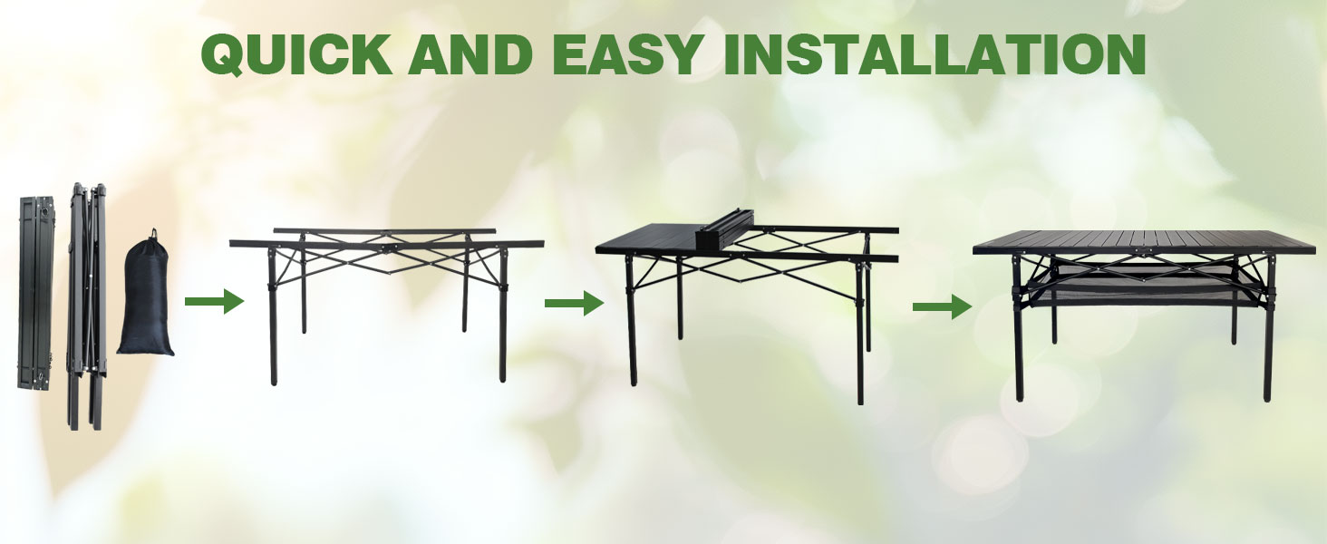 Розкладний туристичний стіл Poeopore для кемпінгу, 140x70x70 см, чорний, на 4-6 осіб