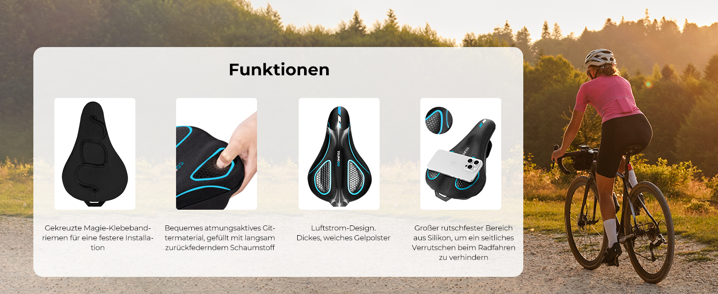 Накидка на велосипедне сідло YOUNGDO, ергономічна гелева накладка, м'яка та комфортна з захистом від дощу, для жінок та чоловіків (блакитна, вузька)