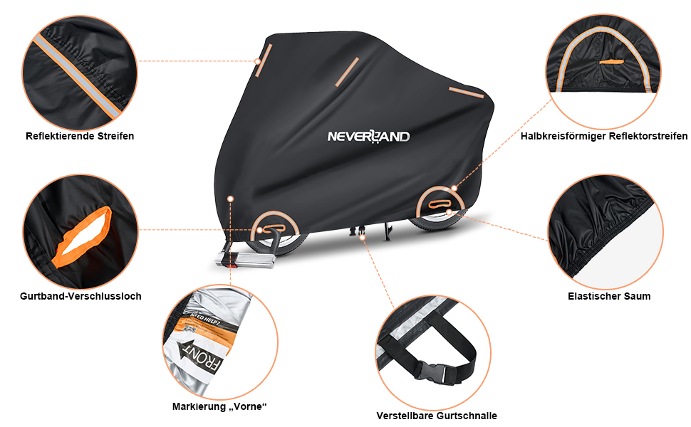 Накладна для мотоцикла NEVERLAND - захисний чохол-гараж для мотоцикла, водовідштовхувальний, сонцезахисний, 210D Oxford, 2000PA, 220x95x110 см, чорний