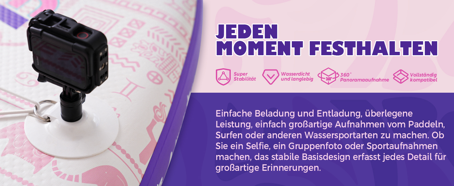 Надувний SUP Борд FunWater 10'6'-11'6' – для початківців та сімей, з антиковзким EVA-деком, веслом, насосом та аксесуарами (10'6-TIKI-Pink/Violett/Weiß)