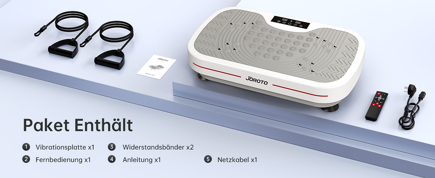 Платформа для вібраційного тренування JOROTO JV30 | Комплексне тренування вдома | 9 режимів вібрації | 99 рівнів інтенсивності | з еластичними стрічками та пультом дистанційного керування | Максимальне навантаження 150 кг | для схуднення та тонусу | Білий