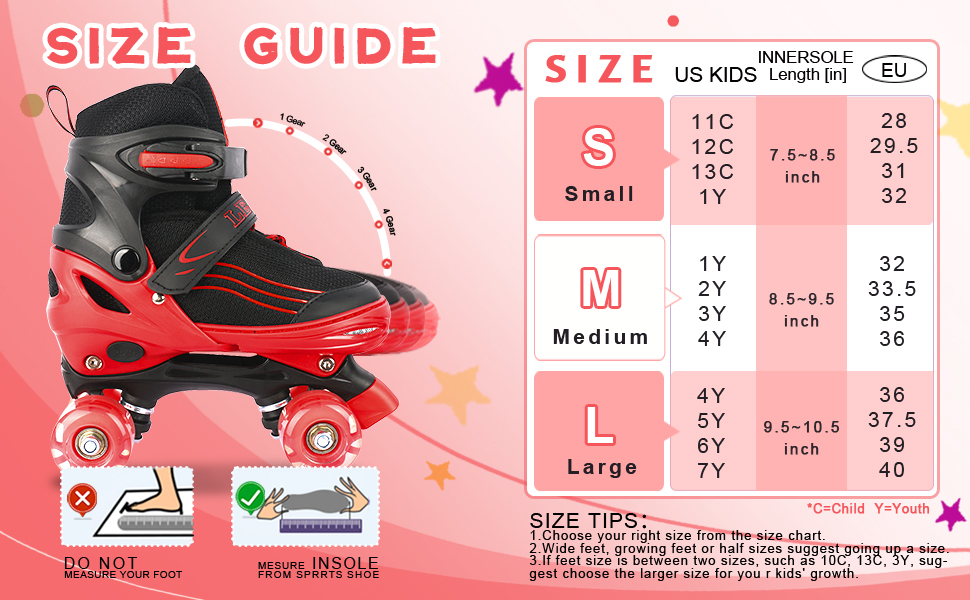 Дитячі ролики для катання: регульовані, зі світловими колесами, чорно-червоні (32-36 EU)