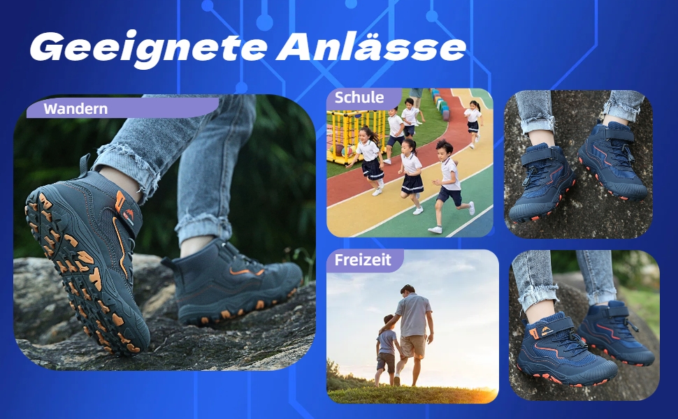 Дитячі трекінгові черевики для хлопчиків та дівчаток, водонепроникні, спортивні, зручні, з клямками, синього кольору (33 EU)