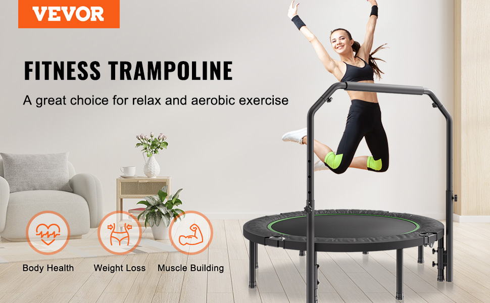 Міні-батут VEVOR 132 см для фітнесу та рекреації з регульованою ручкою та 40 пружинами