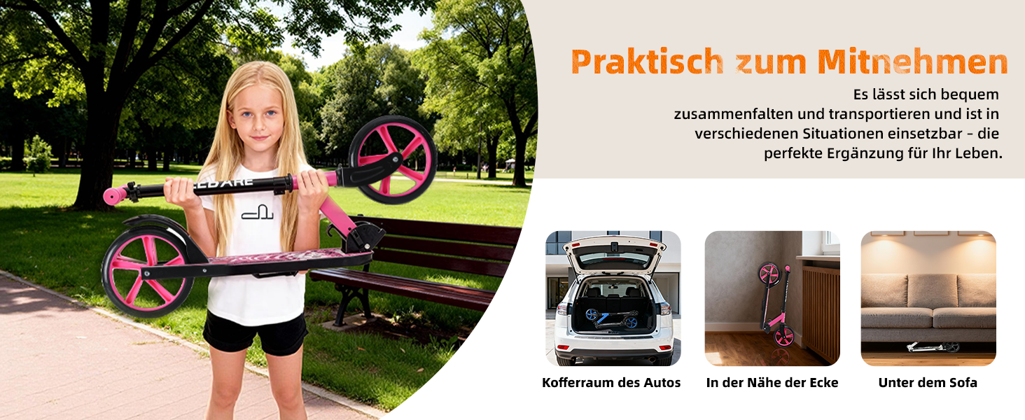 Самокат FREEDARE Cityroller для дітей та дорослих, складаний, колеса 200 мм, до 100 кг, рожевий