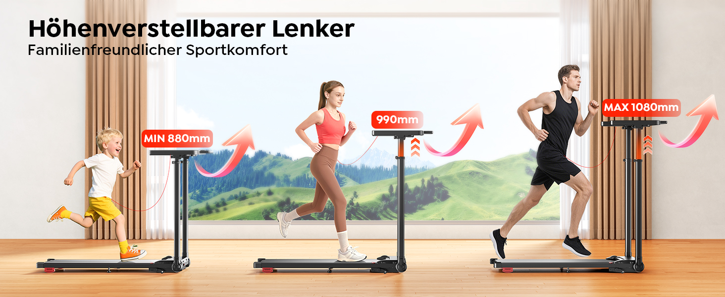 Електрична бігова доріжка для дому 12 км/год, 6 в 1, з регулюванням нахилу до 10%, 1080 мм, тримач для планшету, керування через додаток, тихий 2.5HP двигун, LED дисплей, чорний