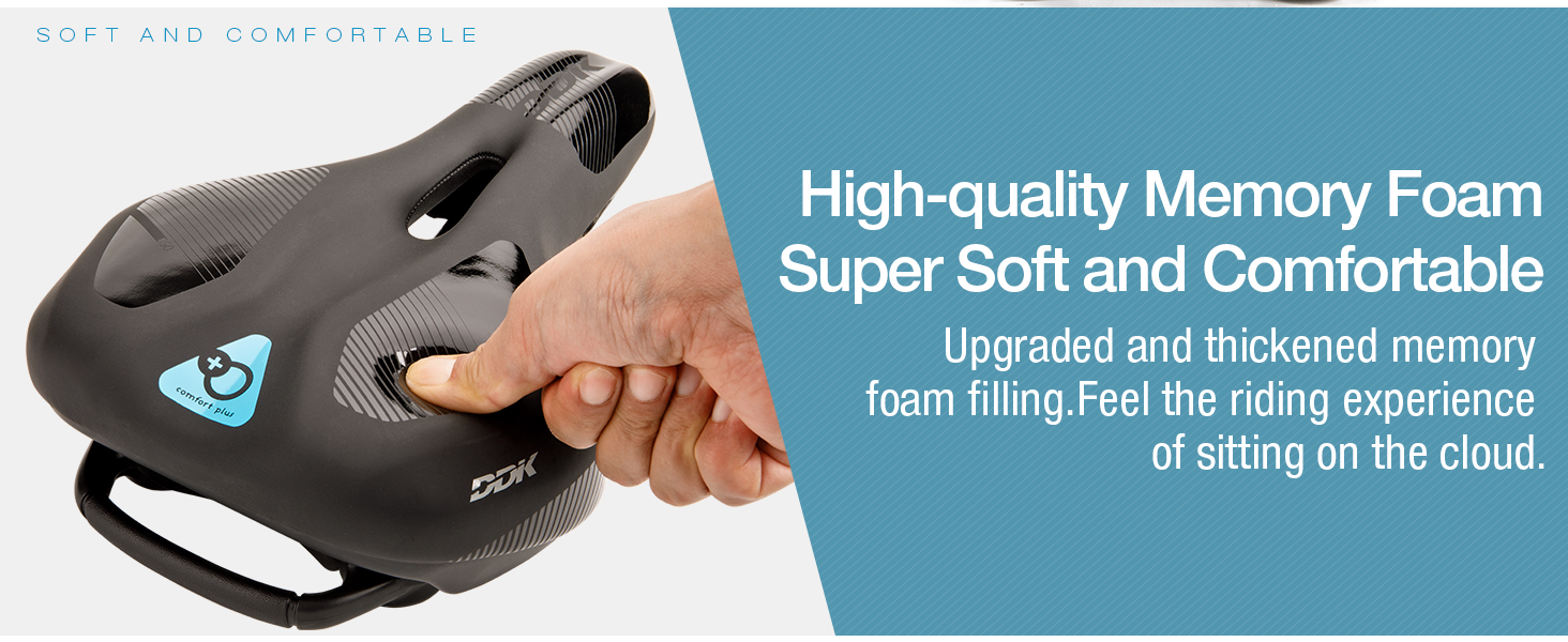 Велосипедне сідло DDK Comfort Plus – з піною Memory, комфортне, зняття тиску та амортизація – зручне, м'яко стьобане сідло для чоловіків та жінок (MTB, шосе, місто)
