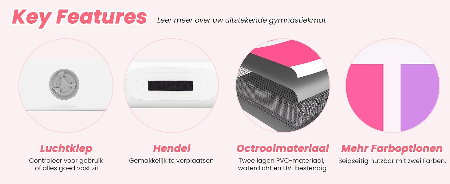 DOBESTS Airtrack Matte - Килимок для гімнастики та фітнесу, 600x100x20 см, рожевий та фіолетовий