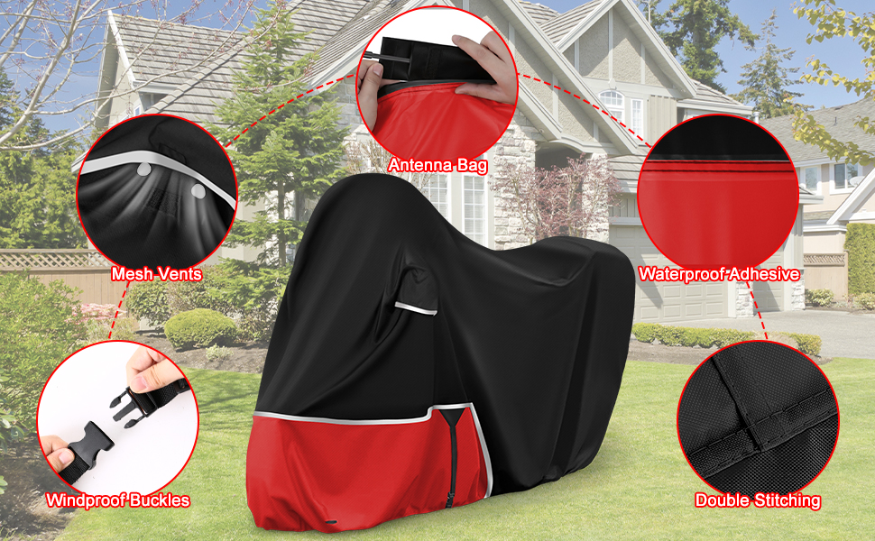 Водонепроникний захисний чохол для мотоцикла Piaggio MP3 400/500 з кофром, 420D Oxford, чорний/червоний