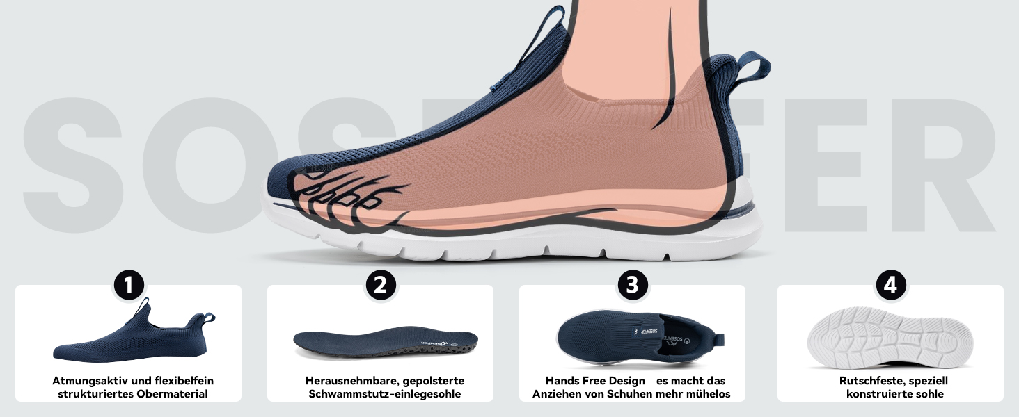 Сліпони чоловічі Sosenfer: зручні дихаючі кросівки без шнурівків для занять спортом, прогулянок та тренувань (1272, чорний, 44 EU)