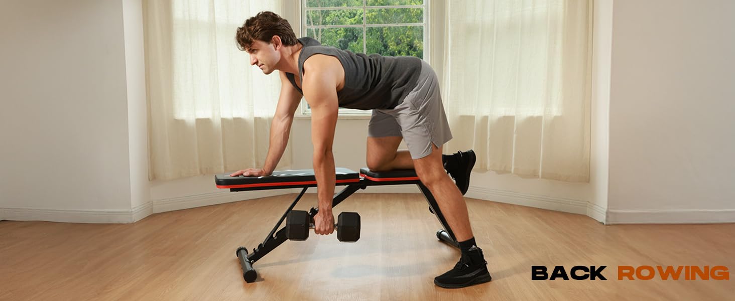 Складана лава для тренувань Roygym, мультифункціональна, з регульованою спинкою, для загальної фізичної підготовки, витримує до 400 кг, чорно-червона