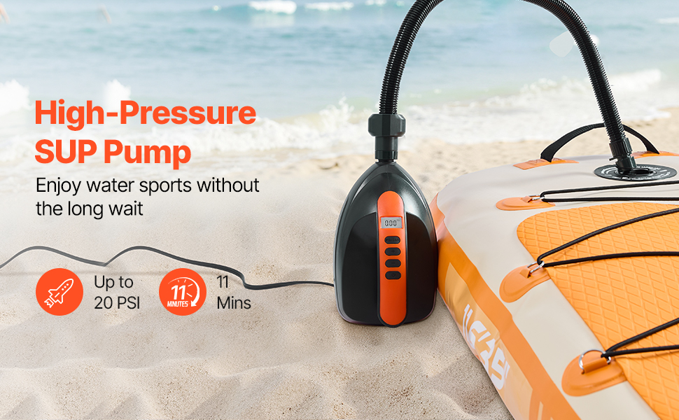 Електрична SUP-насос VEVOR з USB-виходом, 2-ступеневий насос для надувних SUP-дошок, наметів з автоматичним вимкненням та LED-підсвіткою (20 PSI)
