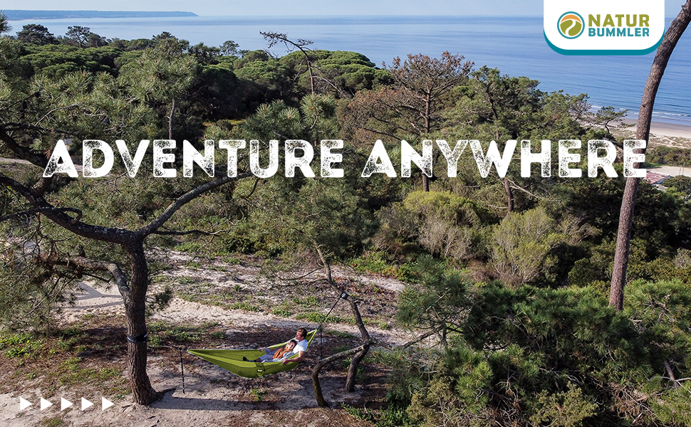 Гамак NATURBUMMLER Tree Protect+ з парашутної тканини, витримує до 300 кг, розмір 300 x 170 см