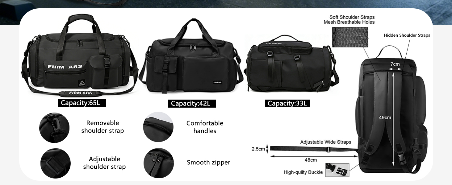 Спортивна сумка Flintronic 65L для тренувань та подорожей з відділенням для взуття та мокрих речей, функція рюкзака, рожева