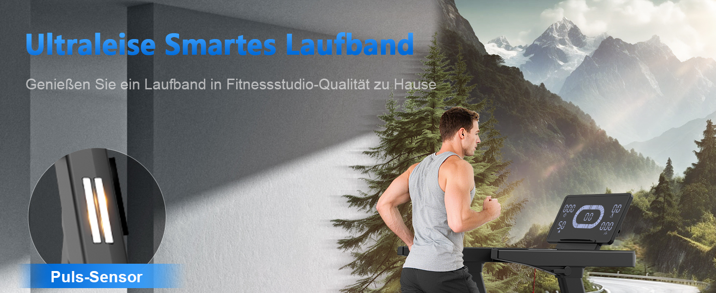 Бігова доріжка для дому Laufband 7HP, складний, кут нахилу 20%, швидкість 1-20 км/год, макс. вага 180 кг, Bluetooth, пульсометр, LED-дисплей, тримач для планшета, преміум чорний