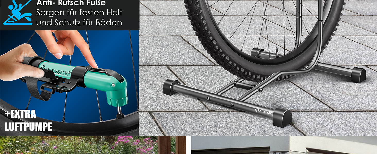 Підставка для велосипеда KESSER® для MTB, E-Bike, Citybike, шосе, з повітряним насосом (2 шт.)
