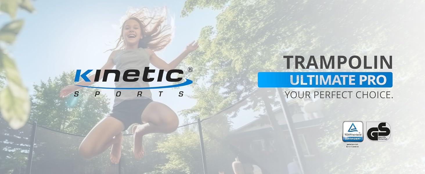 Трамплін KINETIC SPORTS Ultimate Pro для саду – Ø 244/305/366/427 см, сертифікат TÜV Rheinland GS, з металевою драбиною, скловолоконна сітка, дизайн 'Курча', вантажопідйомність до 160 кг (Ø 305 см), колір Sunset Orange