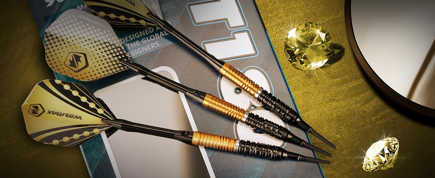 Дарти WIN.MAX Tungsten 90% (3 шт) 18г, професійні вольфрамові дротики золотого кольору