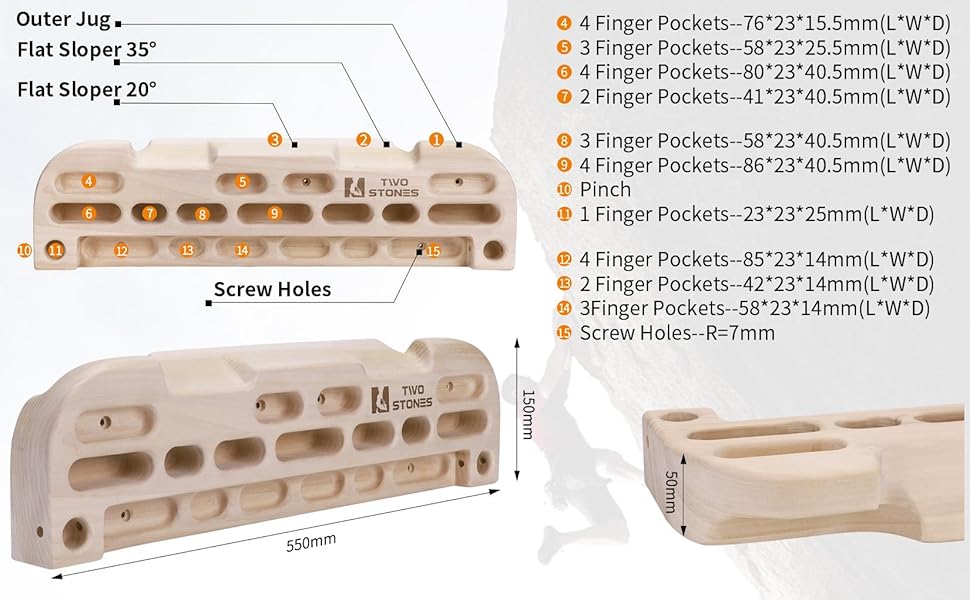 Підвісна дошка для скелелазіння TWO STONES CJ-HB2049 з ручками та тримачем