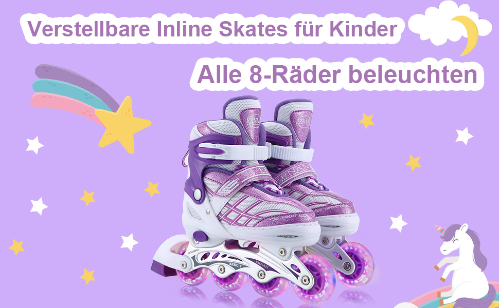 Дитячі ролики Kinder для дівчаток, регульовані, 4 розміри, світлові колеса, EU32-36, фіолетові