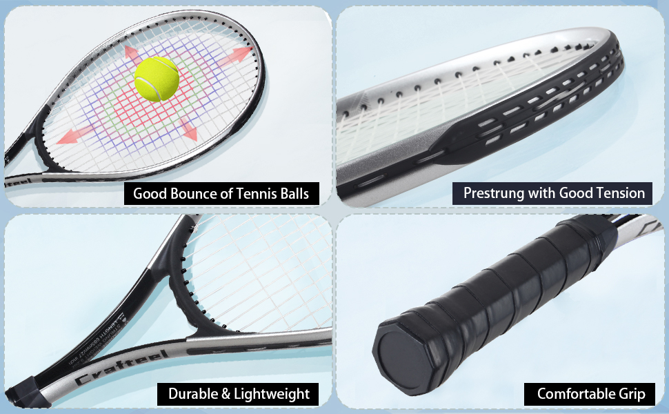 Набір ракеток для тенісу 2 шт, 68.6 см, для початківців та сімейного відпочинку, 27 дюймів, сріблястий