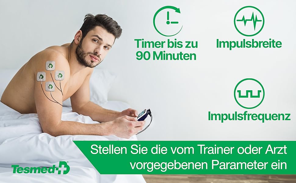 Електростимулятор TESMED Fit для EMS, TENS, масажу (3 в 1): 22 програми, 6 регульовані, для зняття болю та стимуляції м'язів живота, сідниць та грудей (Fit 5.4 з 4 електродами)