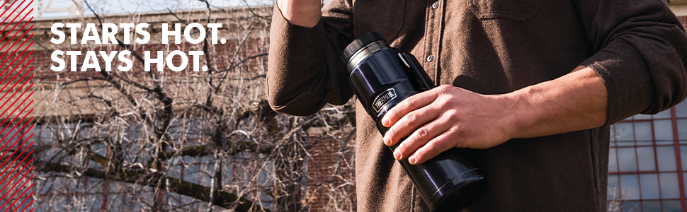 Термос STAINLESS KING Ice Grey 1.2 л з нержавіючої сталі, з чашкою та ручкою, 24 години гарячий/холодний, BPA-free