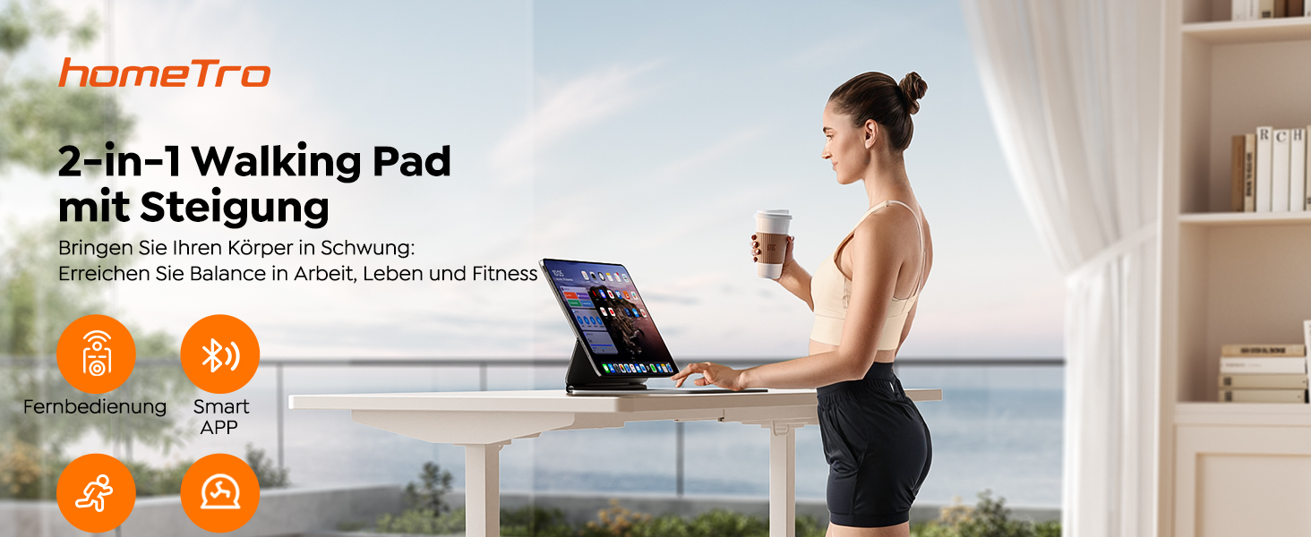 Walking Pad з нахилом 9% - компактне бігове полотно 1-8 км/год, портативне та легке у переміщенні, керування через APP та пульт дистанційного керування (з функцією паузи), без монтажу, економія місця, з LED-дисплеєм - для офісу та дому, Black Walking Pad з нахилом