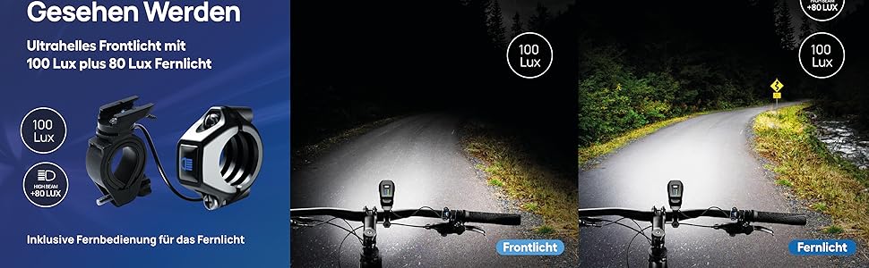 FISCHER велосипедна LED-фара 100 Люкс, з дальнім світлом, сенсорним режимом, водозахищена, легке кріплення, чорна